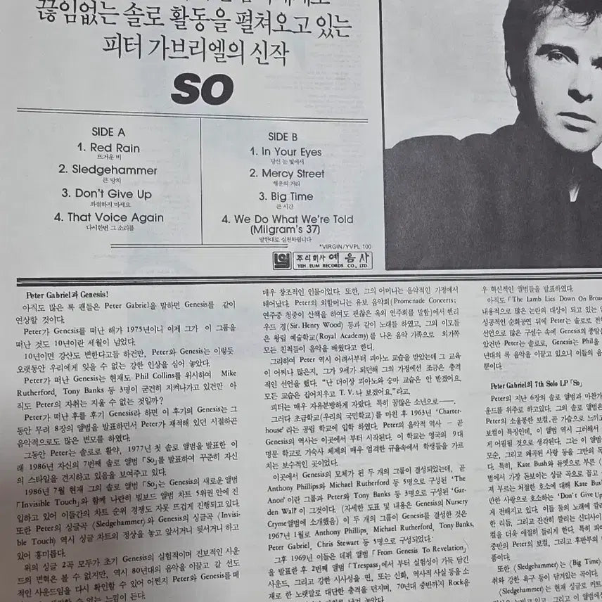 [BUNJANG] Peter Gabriel LP Vinyl Record / 피터 가브리엘 LP