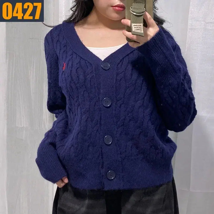 [BUNJANG] 90 POLO 폴로 랄프로렌 신형로고 꽈배기 네이비 니트 가디건 S / 90 POLO 폴로 랄프로렌 신형로고 꽈배기 네이비 니트 가디건 S