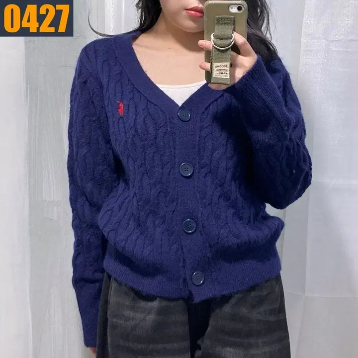 [BUNJANG] 90 POLO 폴로 랄프로렌 신형로고 꽈배기 네이비 니트 가디건 S / 90 POLO 폴로 랄프로렌 신형로고 꽈배기 네이비 니트 가디건 S