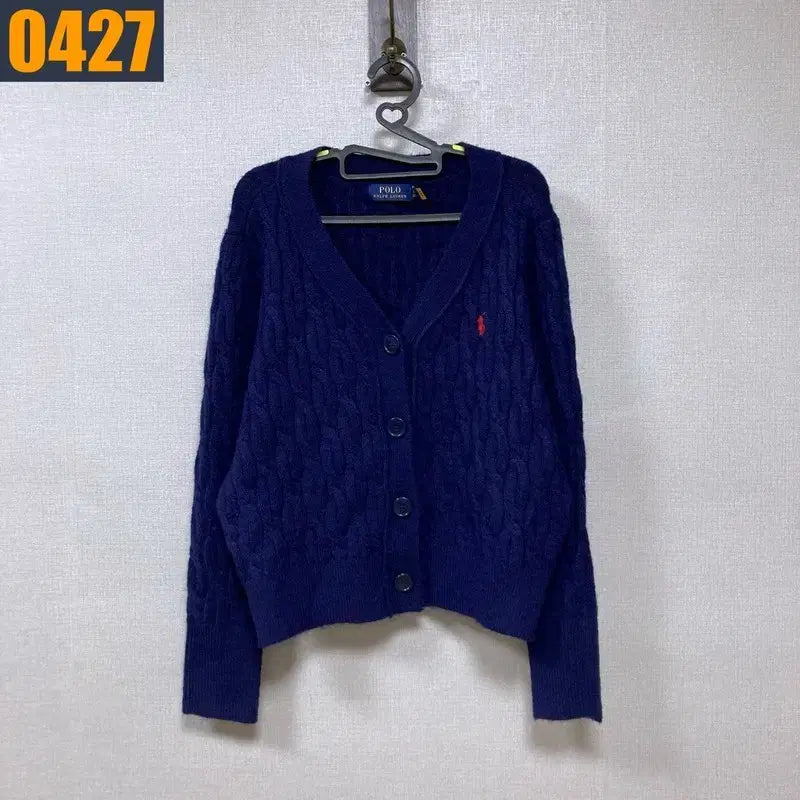 [BUNJANG] 90 POLO 폴로 랄프로렌 신형로고 꽈배기 네이비 니트 가디건 S / 90 POLO 폴로 랄프로렌 신형로고 꽈배기 네이비 니트 가디건 S