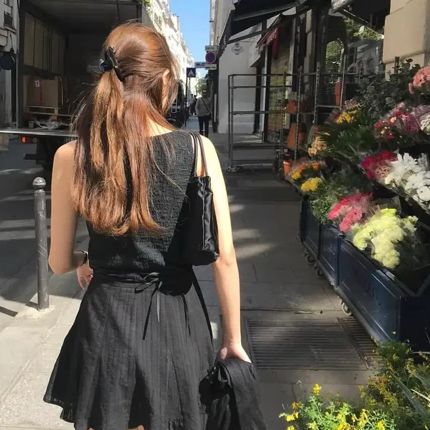 [BUNJANG] Tanat Split Line Skirt and Ripple Back Tie Set / 타낫 Split line skirt+Ripple back tie 세트