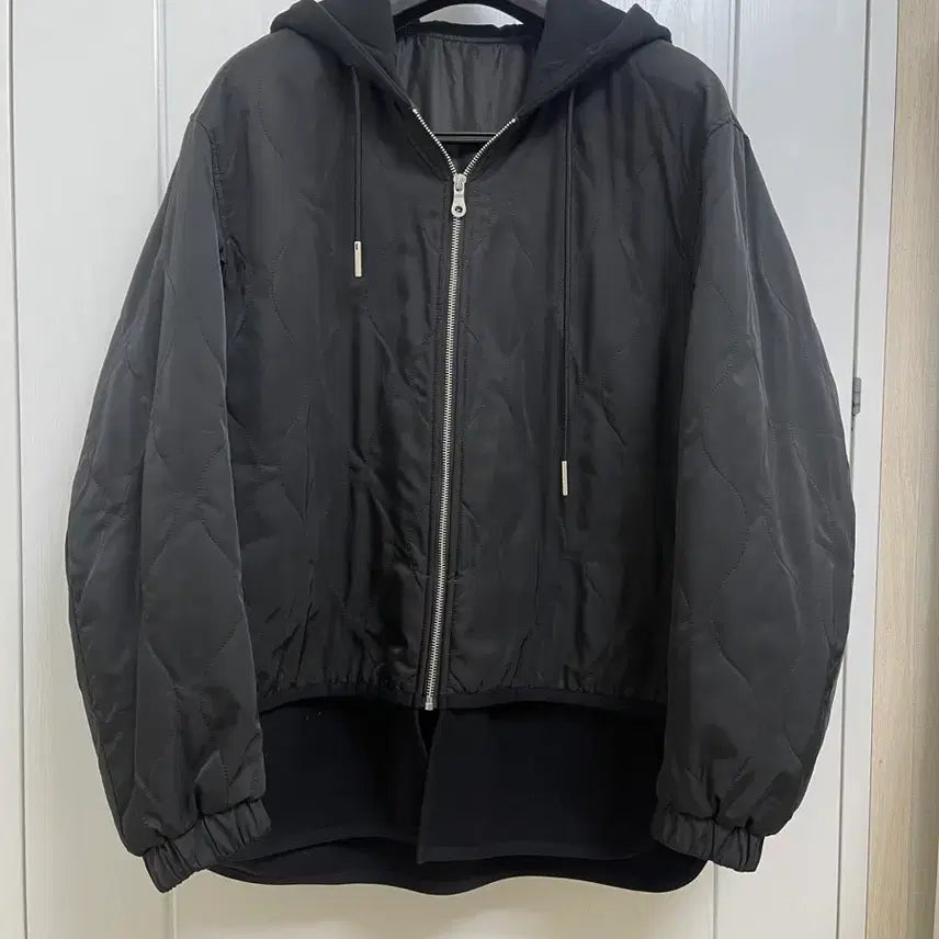 [BUNJANG] Solid Homme Black Quilted Hooded Zip-Up Jacket Size 50 / [거의 새것] 솔리드옴므 블랙 퀼팅 후드 집업 자켓 50사이즈