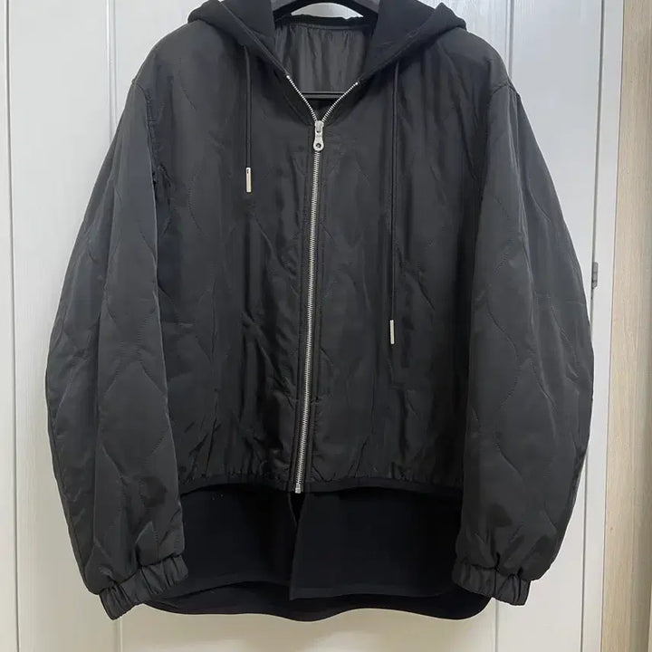 [BUNJANG] Solid Homme Black Quilted Hooded Zip-Up Jacket Size 50 / [거의 새것] 솔리드옴므 블랙 퀼팅 후드 집업 자켓 50사이즈
