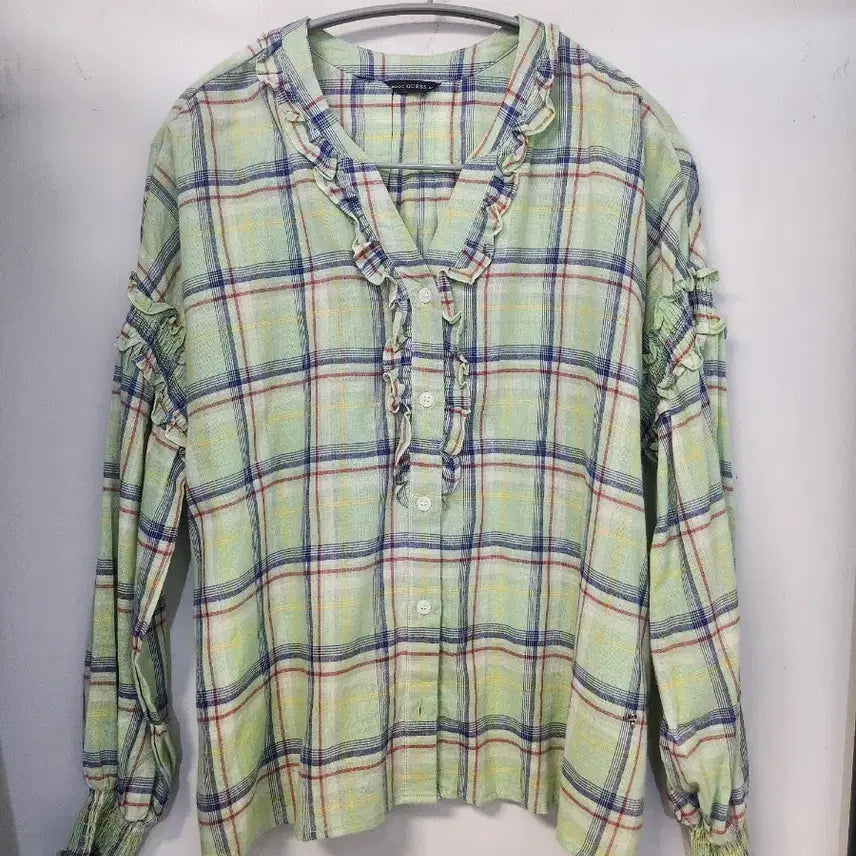 [BUNJANG] Gingham Check Frill Blouse / 게스체크블라우스