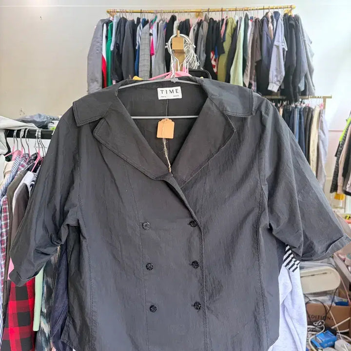 [SOLD OUT] TIME 타임 블랙 더블 버튼 자켓 블라우스