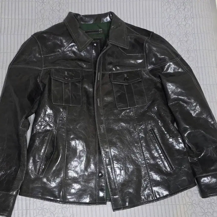 [BUNJANG] Vegetable Tanned Goat Leather Trucker Jacket / 남성 배지터블 염소가죽 트러커자켓