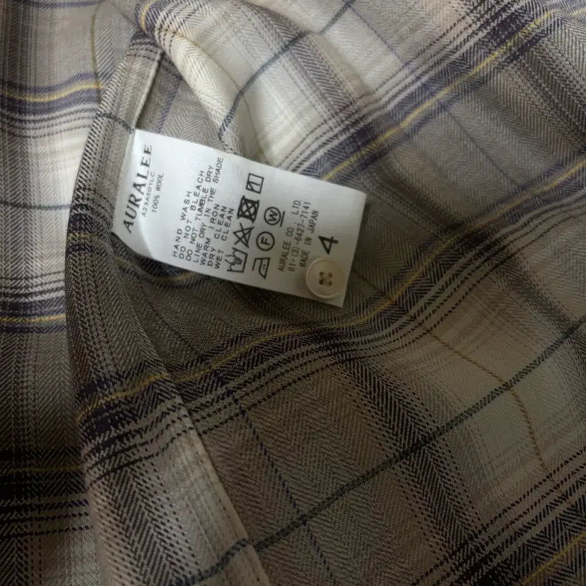 [BUNJANG] Auralee 23FW Super Light Wool Check Shirt (Light Brown) / 오라리 23fw 슈퍼라이트 울 체크셔츠 (라이트브라운)