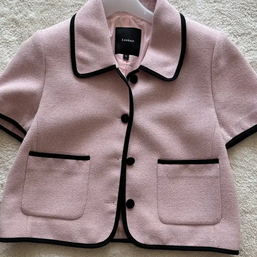 [BUNJANG] Lookast Pink Tweed Jacket with Black Trimming / Lookast 핑크 니키 트리밍 트위드 자켓