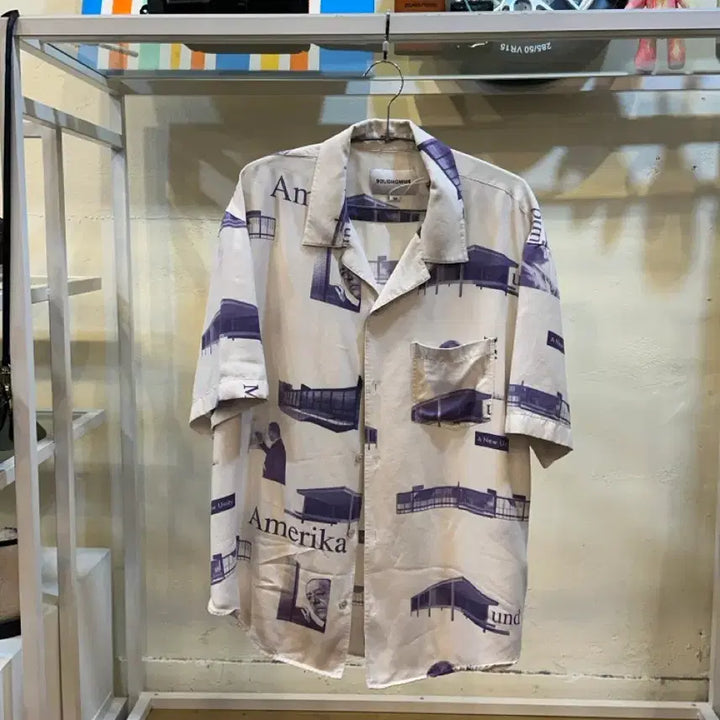 [BUNJANG] Solid Homme Graphic Print Open Collar Shirt / 솔리드 옴므 그래픽 프린트 오픈카라 셔츠
