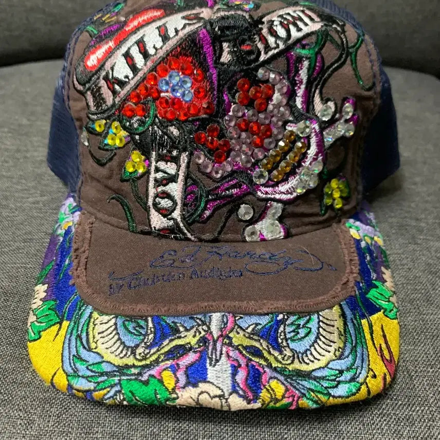 [BUNJANG] Ed Hardy Swarovski Stone Snapback Hat / Ed Hardy  에디하디 스냅백 스와로브스키 모자