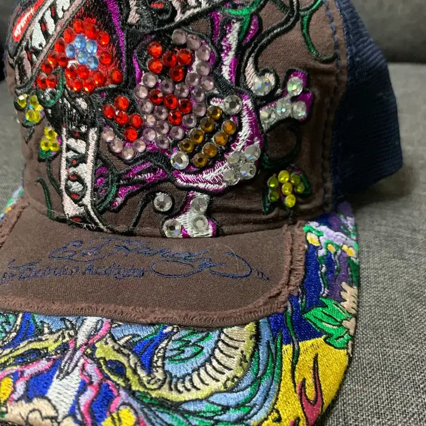 [BUNJANG] Ed Hardy Swarovski Stone Snapback Hat / Ed Hardy  에디하디 스냅백 스와로브스키 모자