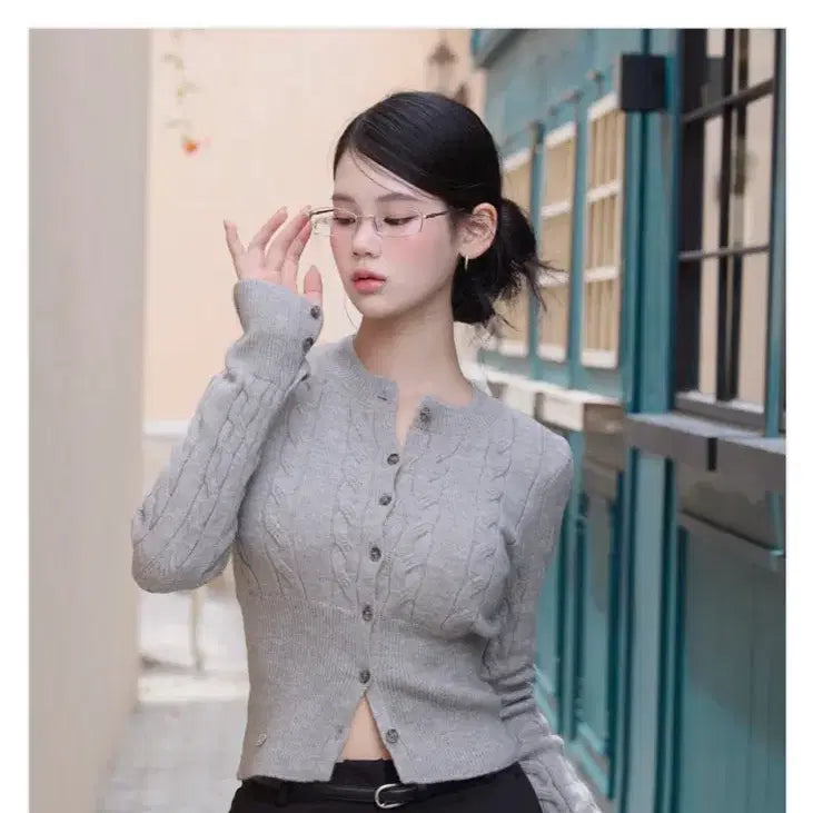 [BUNJANG] Kaindami Cable Slim Fit Knit Cardigan (Heathered Grey) / 카인다미 케이블 슬림핏 니트 가디건 보카시그레이