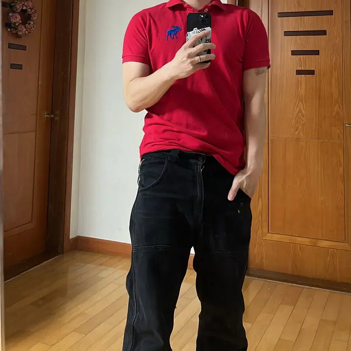 [BUNJANG] 아베크롬비 폴로 티셔츠 레드 / 아베크롬비 폴로 티셔츠 레드