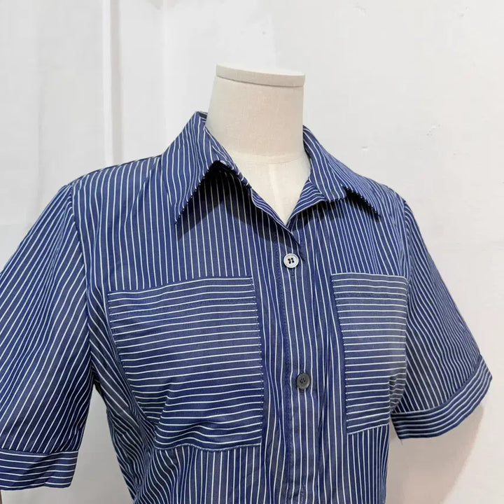 [BUNJANG] Striped Short Sleeve Dress / 줄무늬 스트라이프 반팔셔츠원피스 롱원피스 4457
