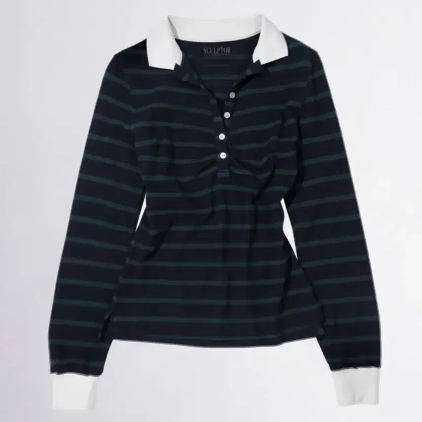 [BUNJANG] 스컬프터 Shirring Tennis Shirt Navy/Green / 스컬프터 Shirring Tennis Shirt Navy/Green