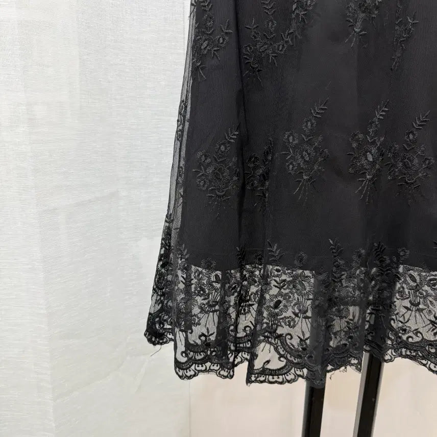 [BUNJANG] 레이스 쉬폰 블랙 롱치마 빈티지스커트 4463 / 레이스 쉬폰 블랙 롱치마 빈티지스커트 4463