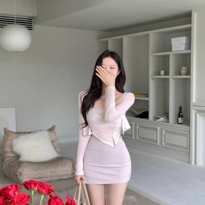 [BUNJANG] 알리사 오간자 쉬폰 끈나시 가디건 세트 르플레인 유솝 릴리코츠 더바넷 / 알리사 오간자 쉬폰 끈나시 가디건 세트 르플레인 유솝 릴리코츠 더바넷