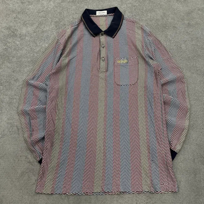 [SOLD OUT] 100 미쏘니 90s 멀티컬러 패턴 카라 롱슬리브