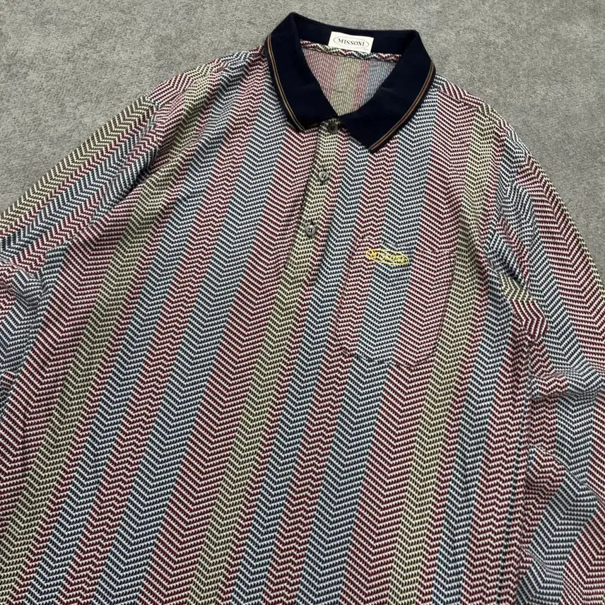 [SOLD OUT] 100 미쏘니 90s 멀티컬러 패턴 카라 롱슬리브