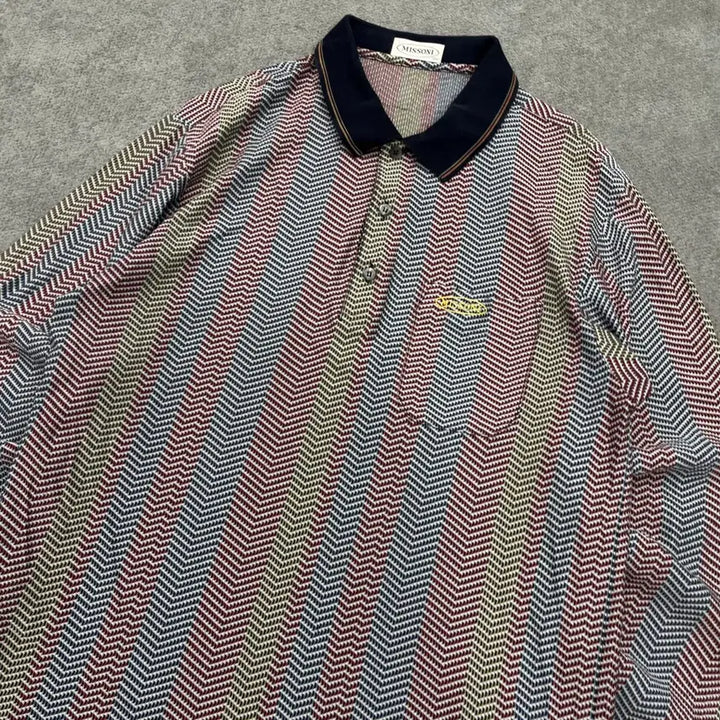 [SOLD OUT] 100 미쏘니 90s 멀티컬러 패턴 카라 롱슬리브