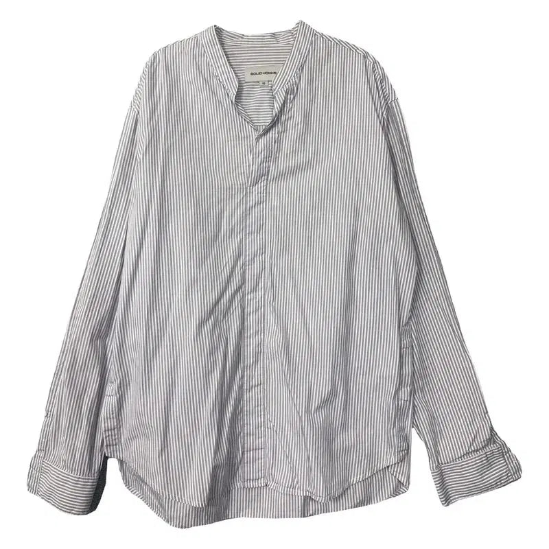 [BUNJANG] Solid Homme Striped Light Blue China Neck Shirt / 솔리드옴므 스트라이프 라이트 블루 차이나넥 셔츠 100