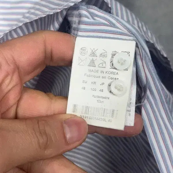 [BUNJANG] Solid Homme Striped Light Blue China Neck Shirt / 솔리드옴므 스트라이프 라이트 블루 차이나넥 셔츠 100