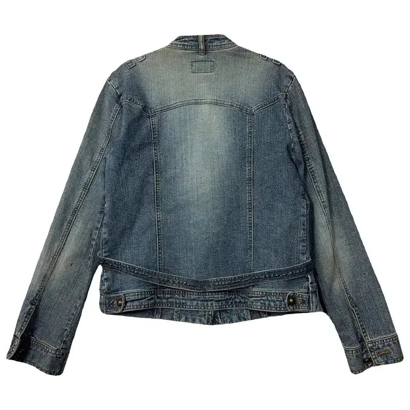 [BUNJANG] Vintage Y2K Washed Denim Jacket (Size 100) / 빈티지 워싱 Y2K 디테일 차이나넥 데님 자켓 100
