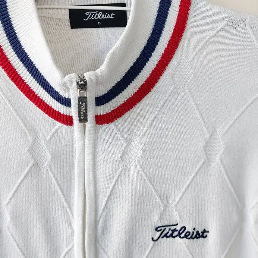 [BUNJANG] Titleist Diamond Full-Zip Sweater / 타이틀리스트 L 폴리-코튼 혼방 다이아몬드 풀집 스웨터. WH. +B.
