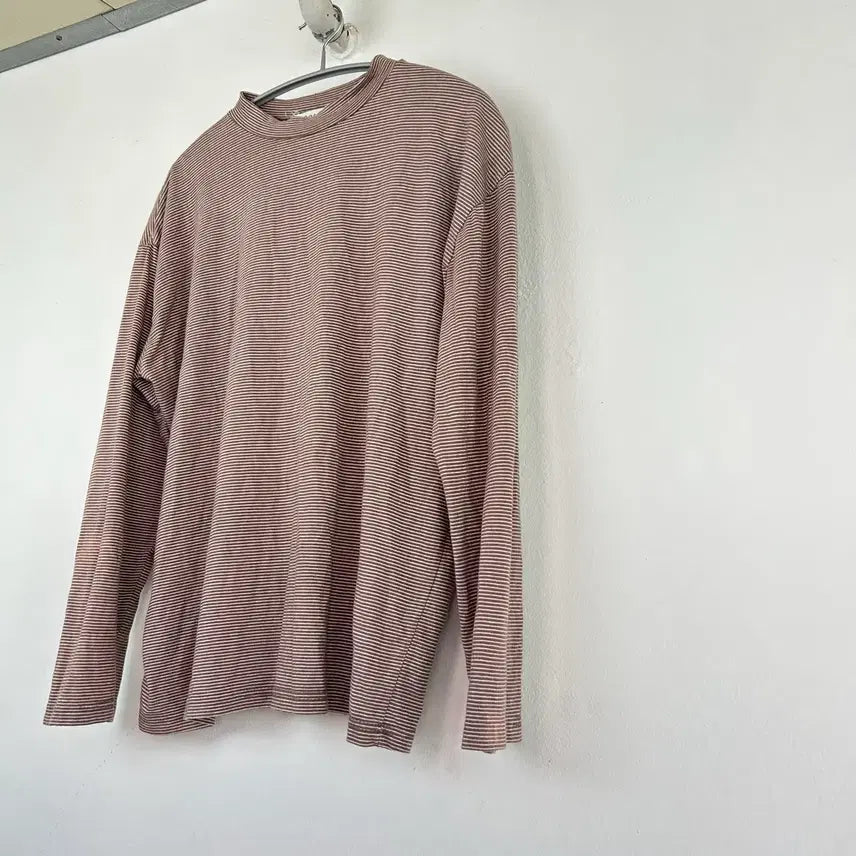 [BUNJANG] Striped Brown Half-Turtle Neck T-shirt / 스트라이프 브라운 반폴라티