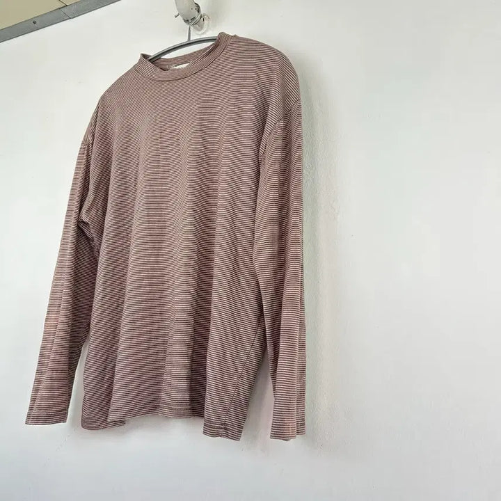 [BUNJANG] Striped Brown Half-Turtle Neck T-shirt / 스트라이프 브라운 반폴라티