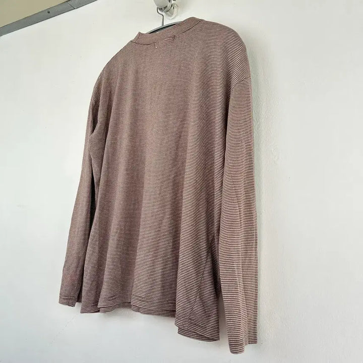 [BUNJANG] Striped Brown Half-Turtle Neck T-shirt / 스트라이프 브라운 반폴라티
