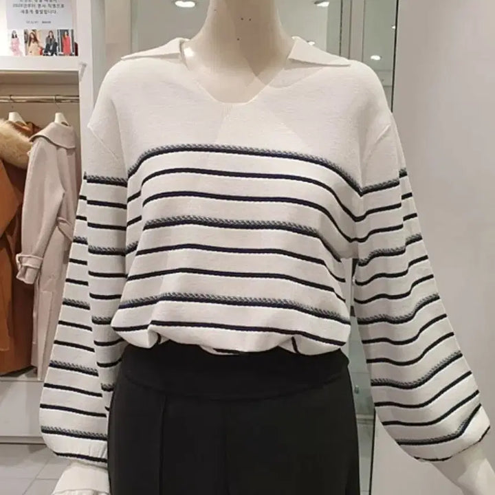 [BUNJANG] 온앤온 스트라이프 카라 니트 긴팔티 / 온앤온 스트라이프 카라 니트 긴팔티