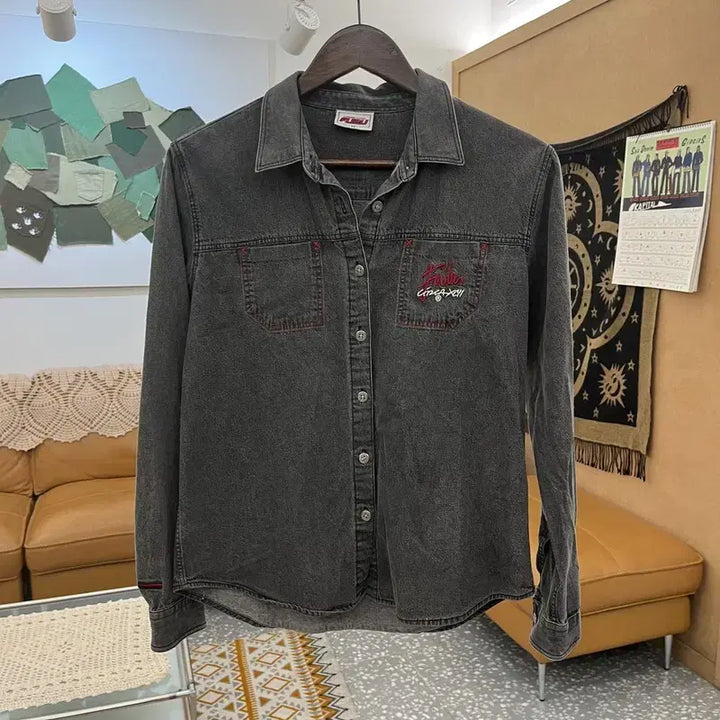 [SOLD OUT] 푸부 올드스쿨 레트로 스트릿 슬림핏 흑청 데님셔츠 95 C11063