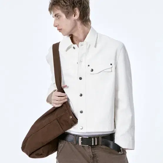 [BUNJANG] Etce Crop Double Flap Trucker Jacket White M / Etce 크롭 더블플랩 트러커자켓 화이트 M사이즈