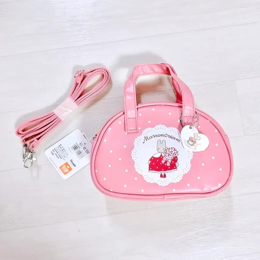 [BUNJANG] Sanrio Marron Cream Pink Dot Tote Bag with Strap / 산리오 일본정품 마론크림 핑크 도트 토트백 + 스트랩 / 새상품