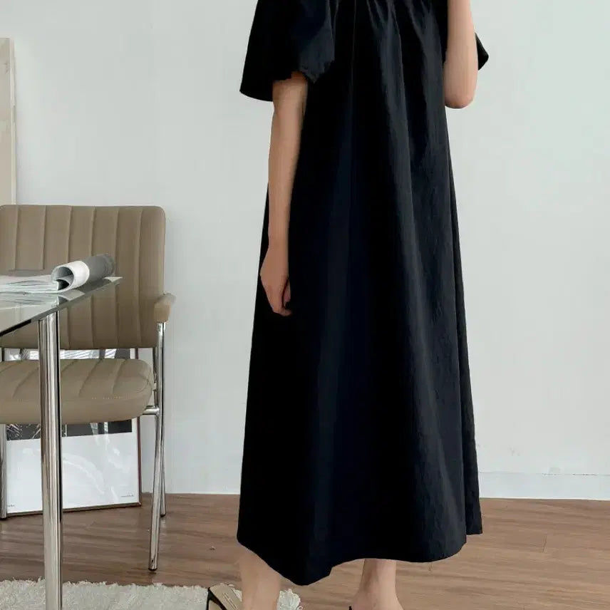 [BUNJANG] Loose Fit Square Neck Long Dress / 새상품 바스락 스퀘어넥 날개 반팔 루즈핏 롱 원피스 임부복 빅사이즈 가능