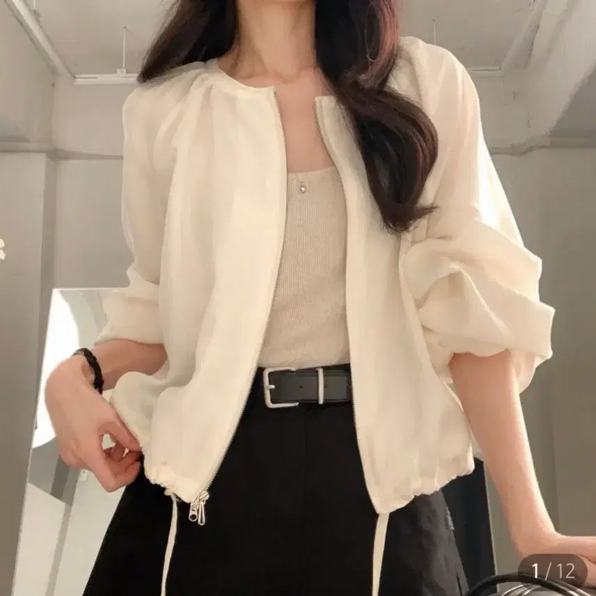 [BUNJANG] Ivory Four-Color Shirring Blouse Jacket / 사색 에센 셔링 블라우스 자켓 아이보리 사색 블라우스 사색 자켓
