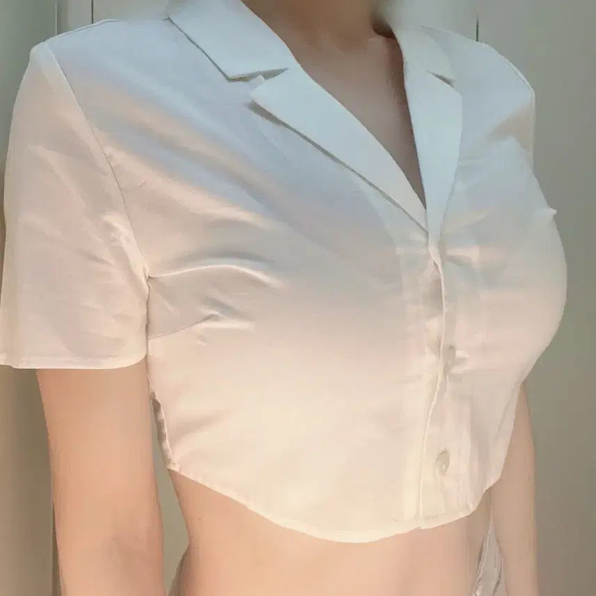 [BUNJANG] White Cropped Short-Sleeve Shirt / 반팔 크롭 셔츠 화이트