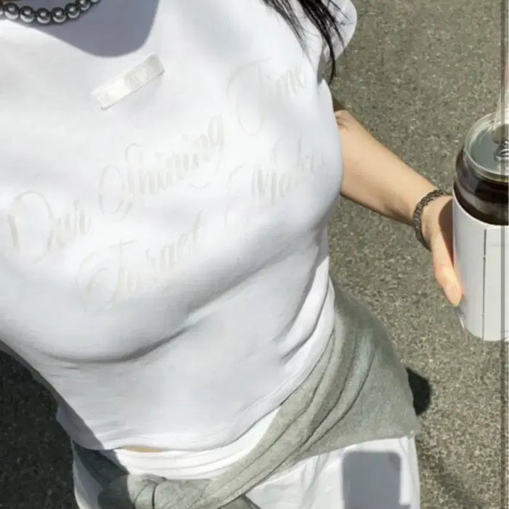[BUNJANG] Teemaker Shining Lettering Cropped T-Shirt White / 무료배송) 티메이커 크롭 반팔티 화이트