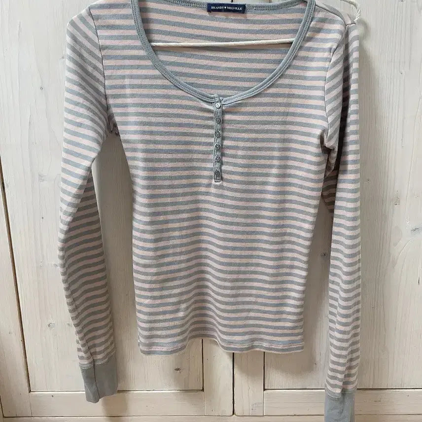 [SOLD OUT] 브랜디멜빌 핑크 그레이 스트라이프 젤리 긴팔 티셔츠