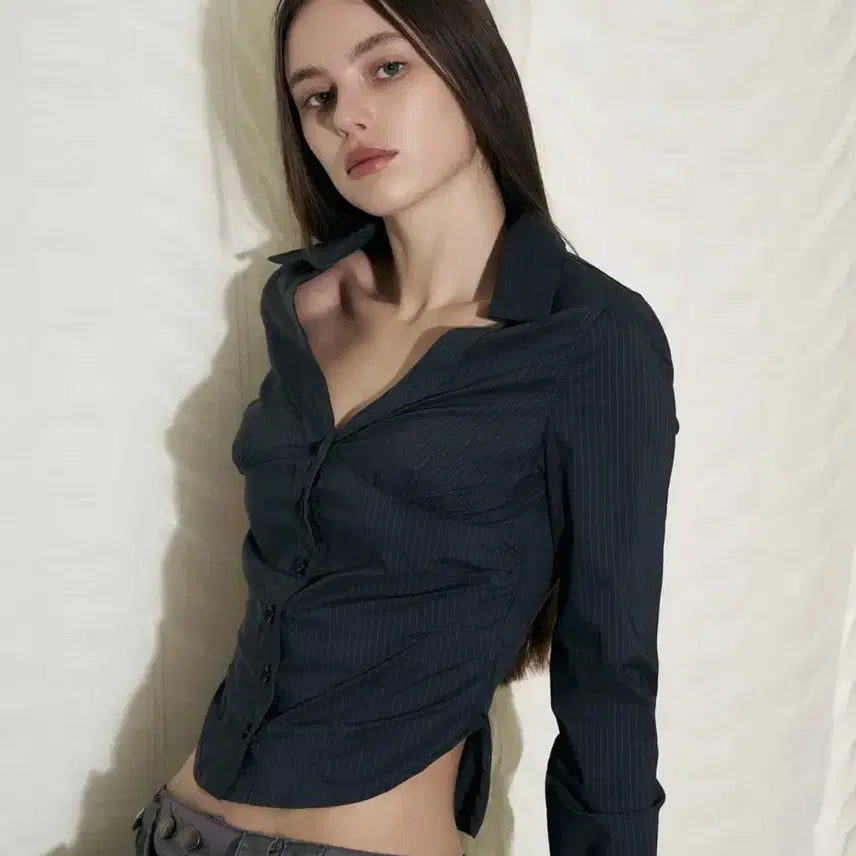 [BUNJANG] Chloe V Shirt Top Charcoal M Size / 플리즈노팔로우 Chloe V Shirt Top 챠콜 m사이즈