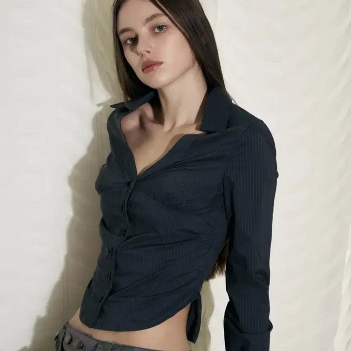 [BUNJANG] Chloe V Shirt Top Charcoal M Size / 플리즈노팔로우 Chloe V Shirt Top 챠콜 m사이즈
