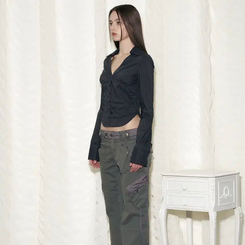 [BUNJANG] Chloe V Shirt Top Charcoal M Size / 플리즈노팔로우 Chloe V Shirt Top 챠콜 m사이즈