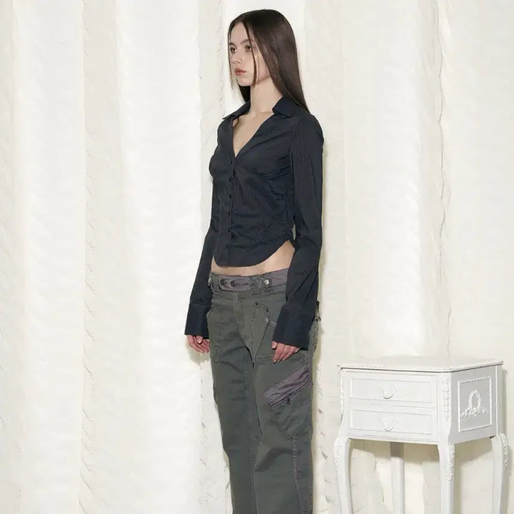 [BUNJANG] Chloe V Shirt Top Charcoal M Size / 플리즈노팔로우 Chloe V Shirt Top 챠콜 m사이즈