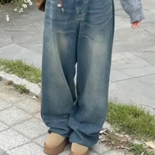 [BUNJANG] (새상품)OOTJ 빈티지 워싱 와이드 데님 팬츠 L / (새상품)OOTJ 빈티지 워싱 와이드 데님 팬츠 L