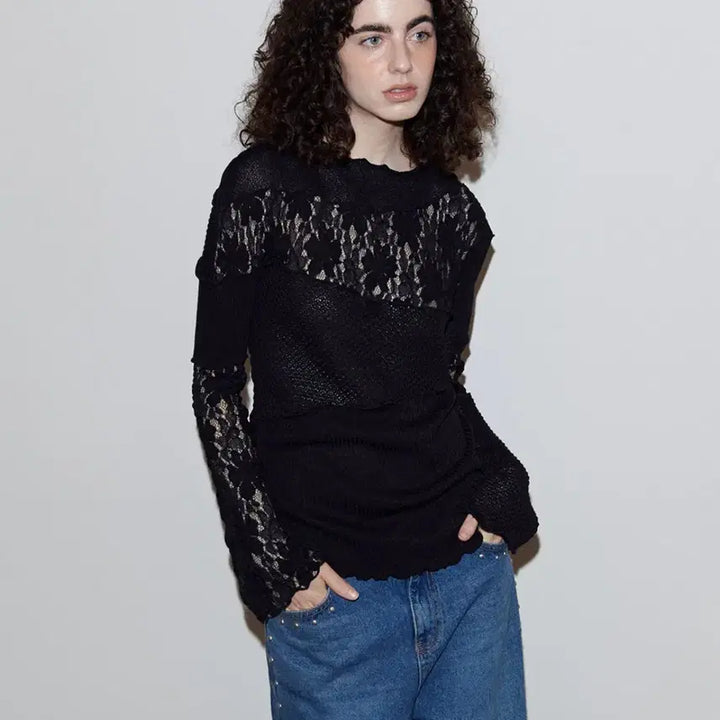 [BUNJANG] Pollysuem Lace Patchwork T-Shirt / 폴리수엠 티셔츠(새상품)정가 129,000원