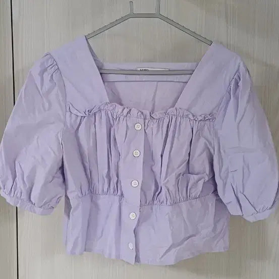 [BUNJANG] Mixxo Lavender Puff Crop Blouse / 미쏘 라벤더 퍼프 크롭 블라우스