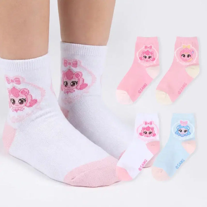 [BUNJANG] Tinyping Emblem Mid-Calf Socks 4-Pack Set (Size 4) / [티니핑]엠블럼 중목양말 4족 세트(4호)