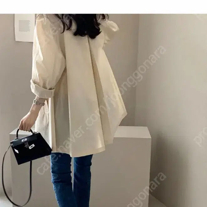 [BUNJANG] ER Half Trench Coat Cream / 데일리룩 에르 하프 트렌치 크림컬러