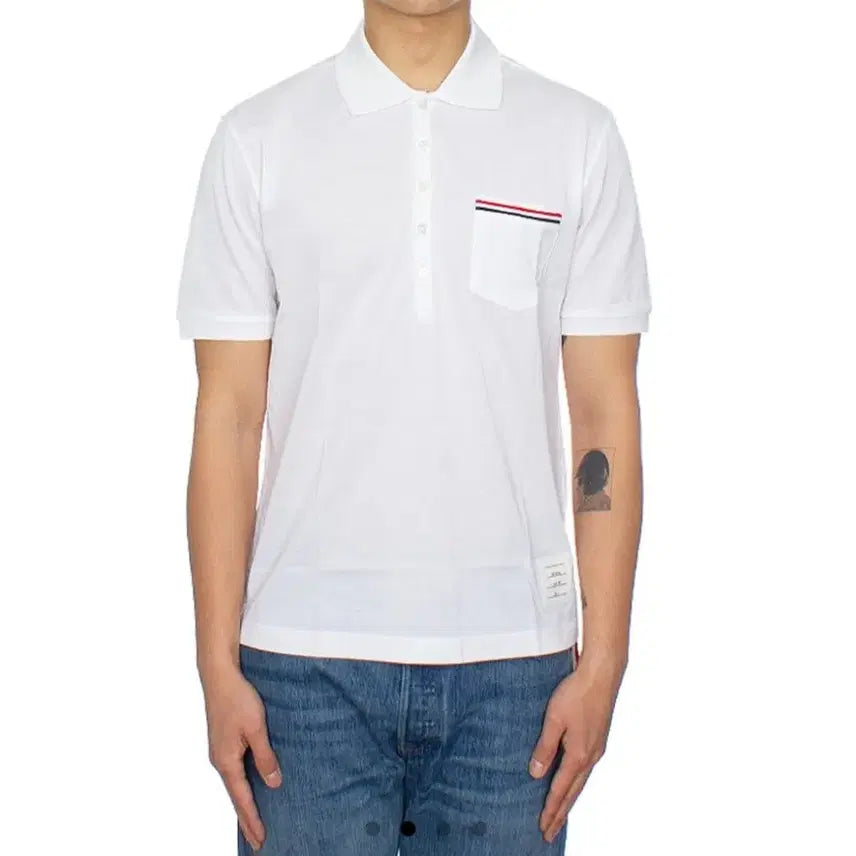 [BUNJANG] Thom Browne White Short Sleeve Polo Shirt / 톰브라운 화이트 반팔 카라티 사이즈 2